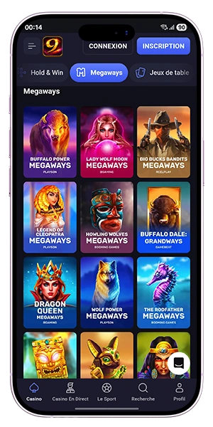 Nine Casino app catalogue de jeux
